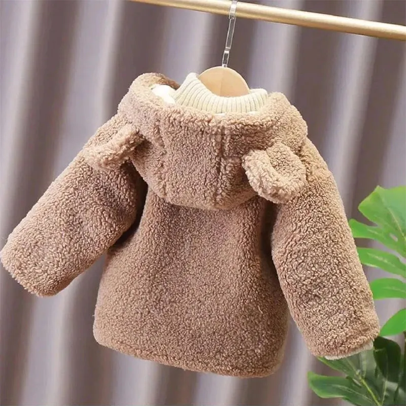 1 2 3 4 5 6 Years Baby Boy Jacket Winter Thicken Warm Hooded Children's Outerwear Cute Bear Plush Coats For Toddler Girl Clothes