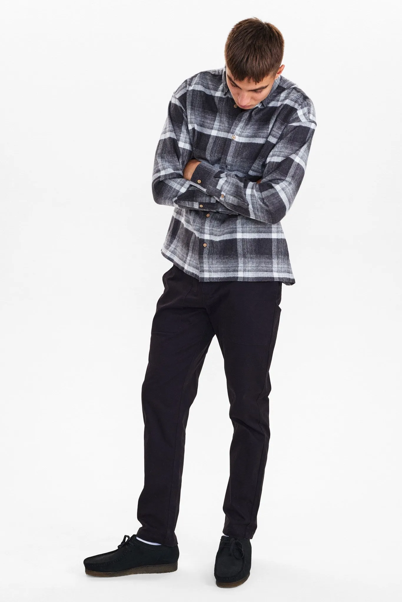 AKKARSTEN CHECKED OVERSHIRT - Dark grey mel