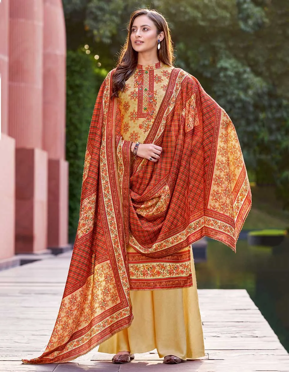 Alok Woolen Pashmina Beige Winter Unstitched Suit With Dupatta