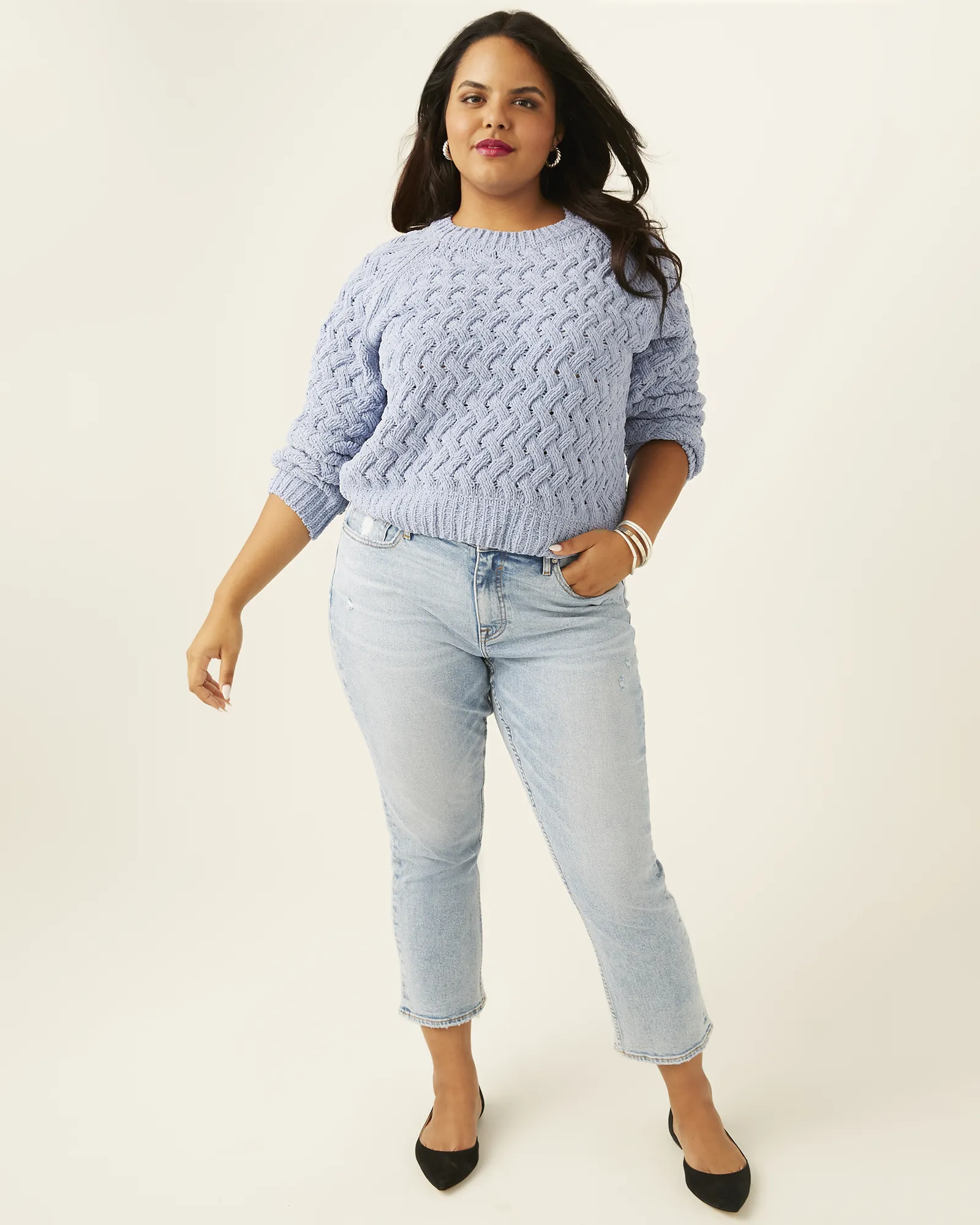 Amanda Cable-Knit Sweater | Light Blue