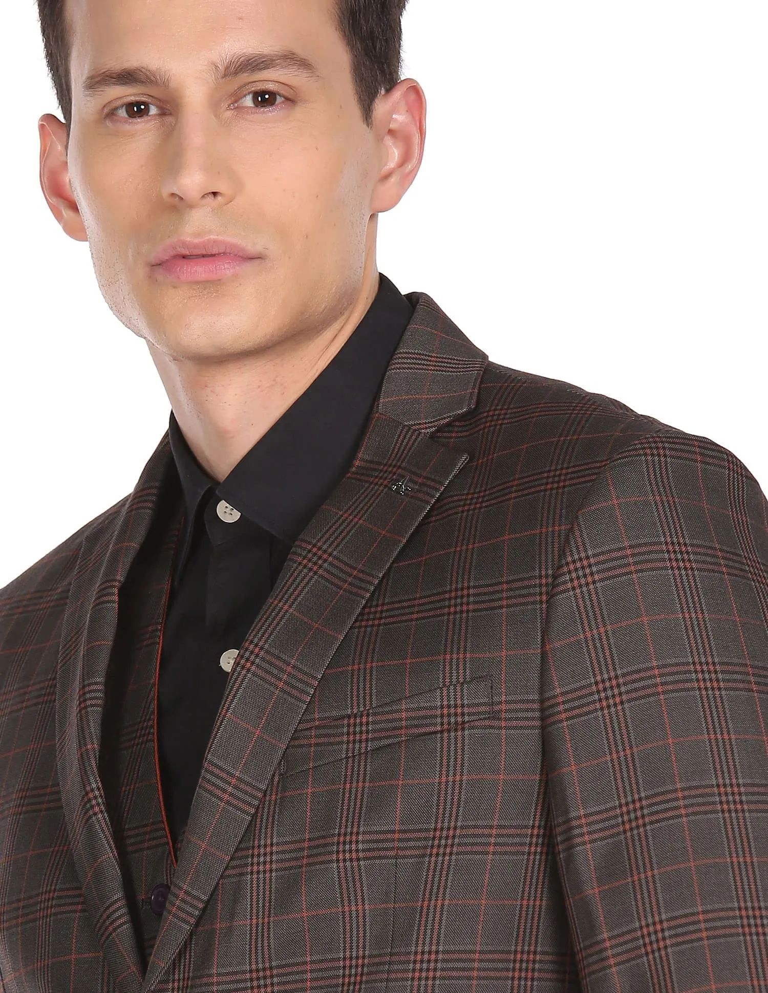 Arrow Men Brown Tailored Regular Fit Checked Three Piece Suit