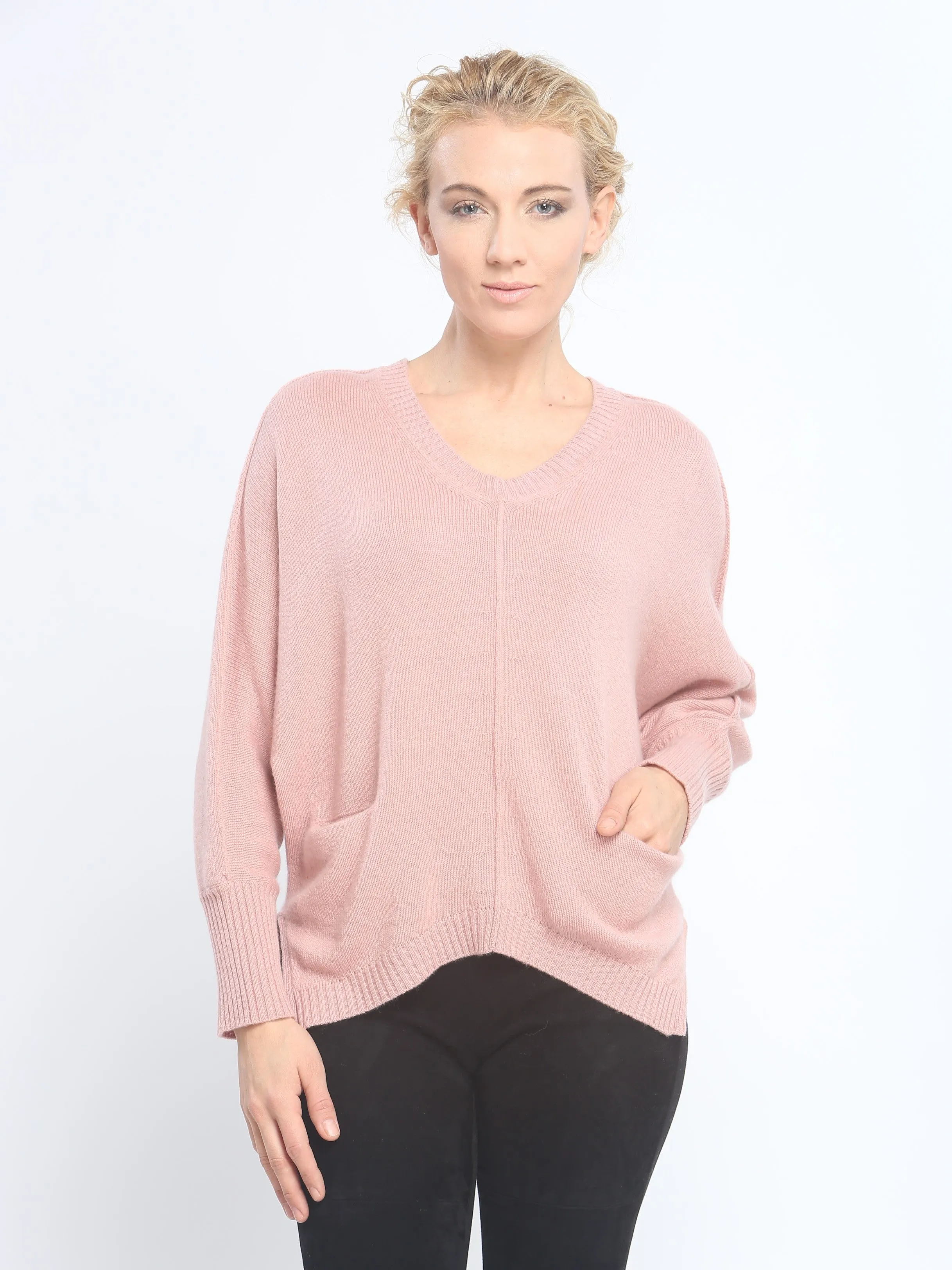 Batwing Pocket V Neck In Cashmere