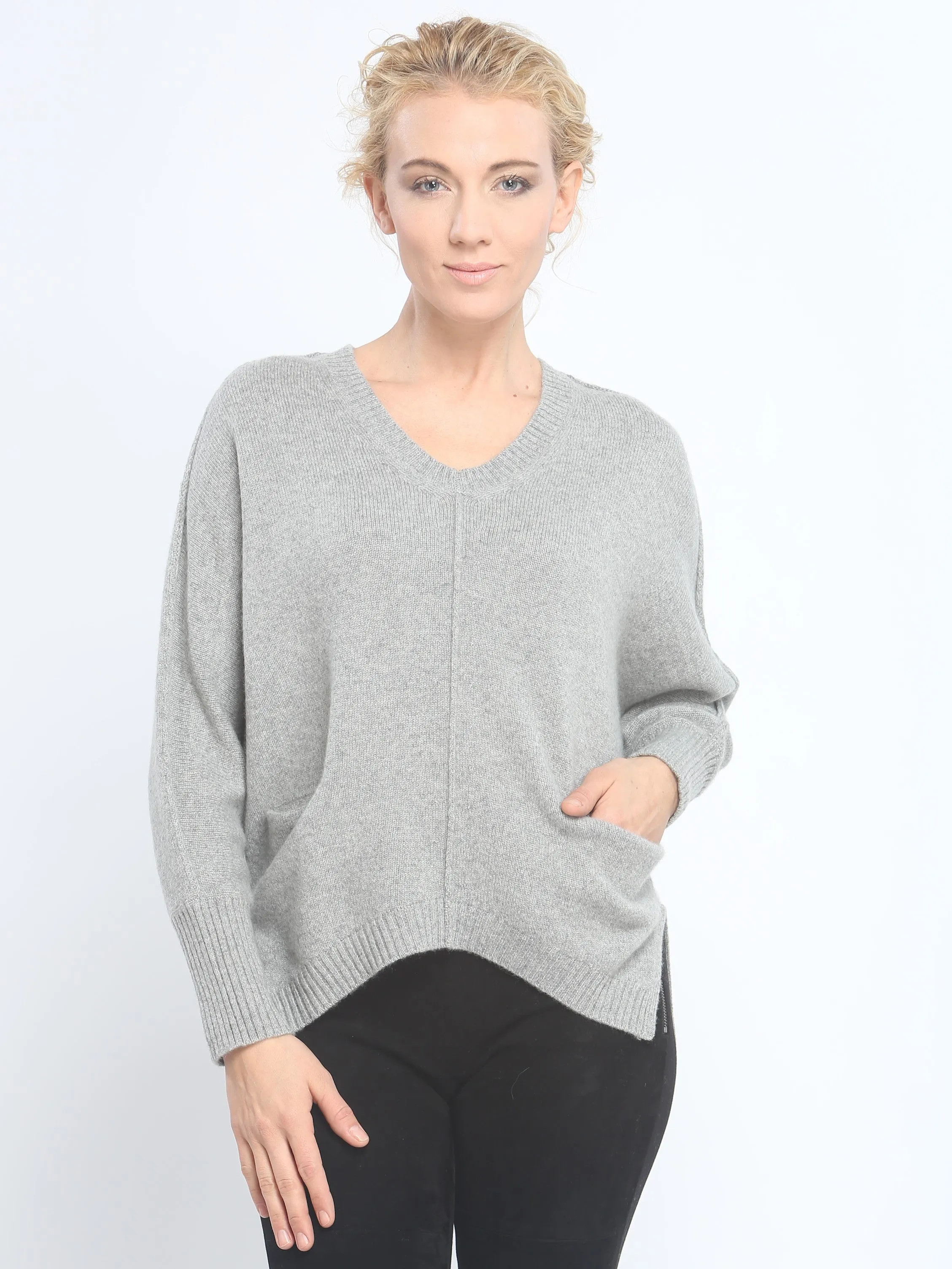 Batwing Pocket V Neck In Cashmere