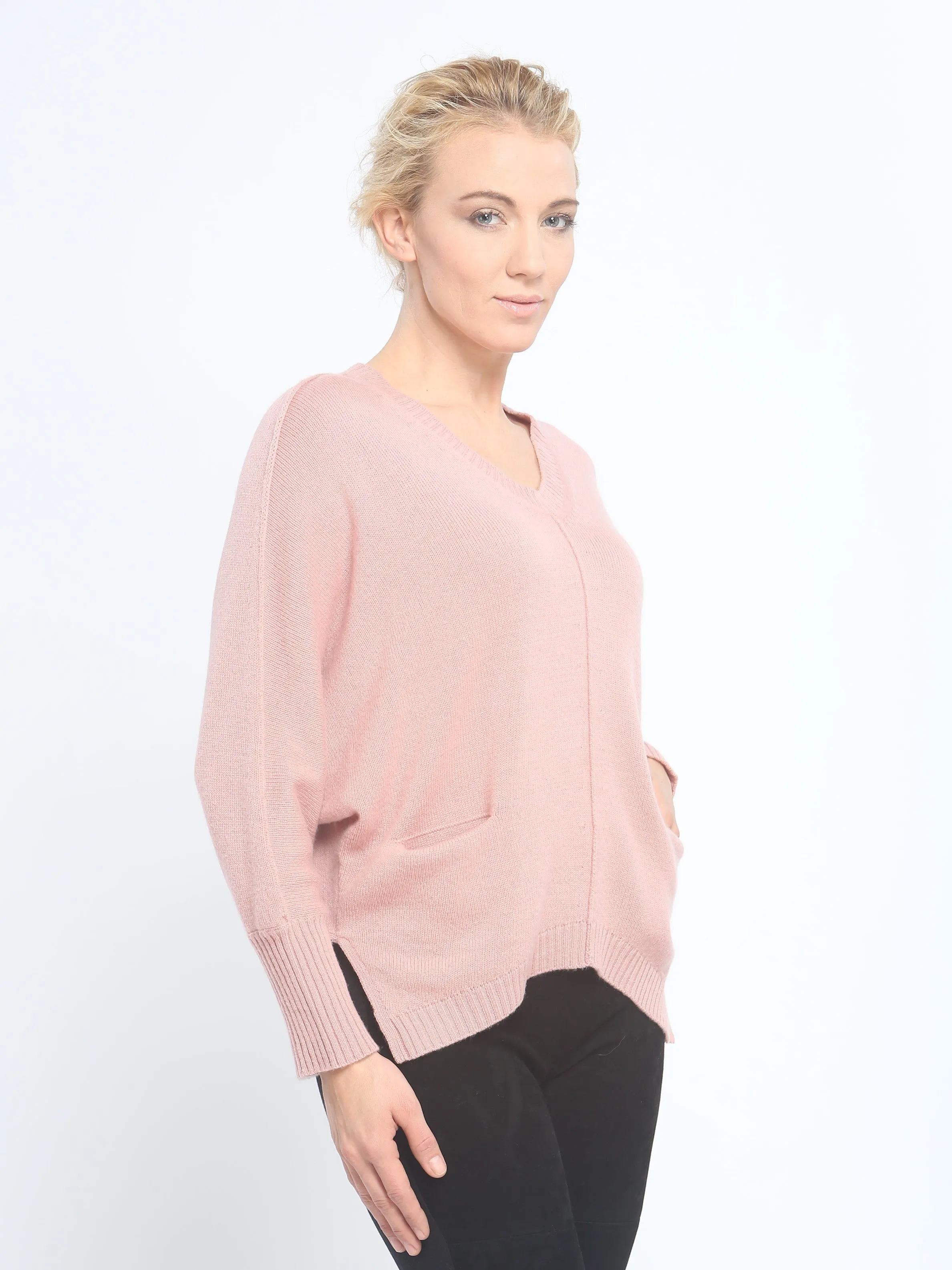 Batwing Pocket V Neck In Cashmere