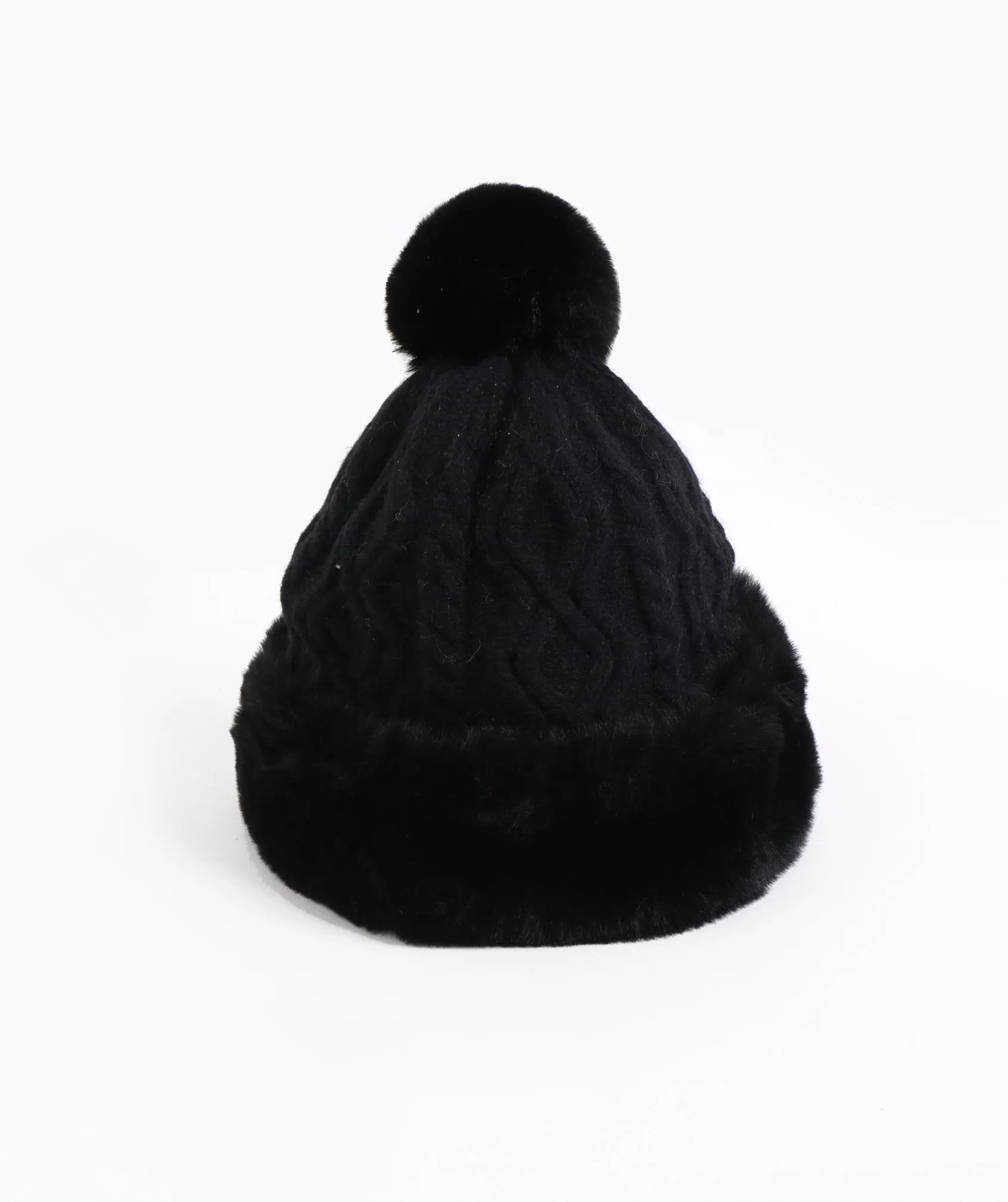 Black Faux Fur Pom Hat