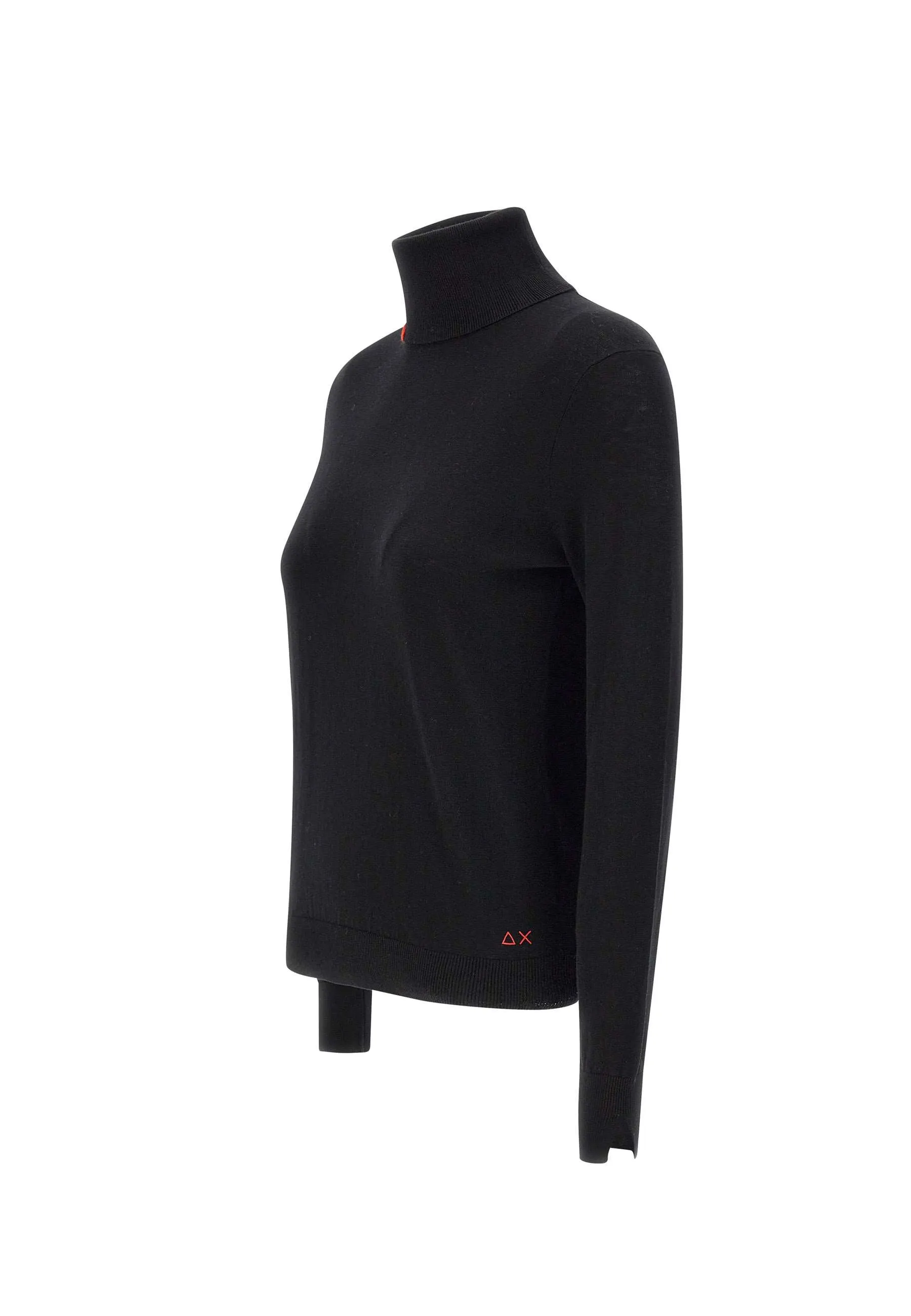 Black Turtleneck Wool and Cotton Sweater