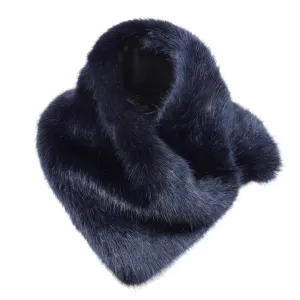 Blue Midnight Asymmetric Faux Fur Scarf