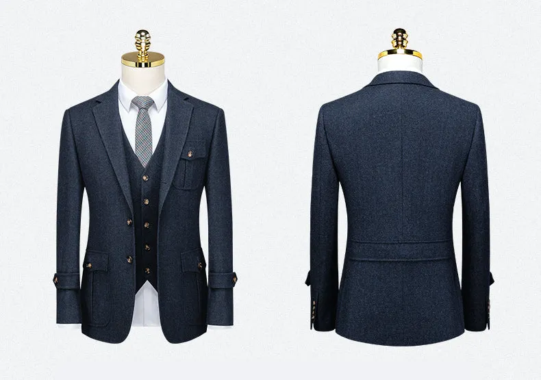 Blue Wool Blend Vintage Suit