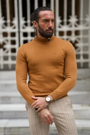 Bojoni Astoria Slim Fit Camel Half Collared Turtleneck