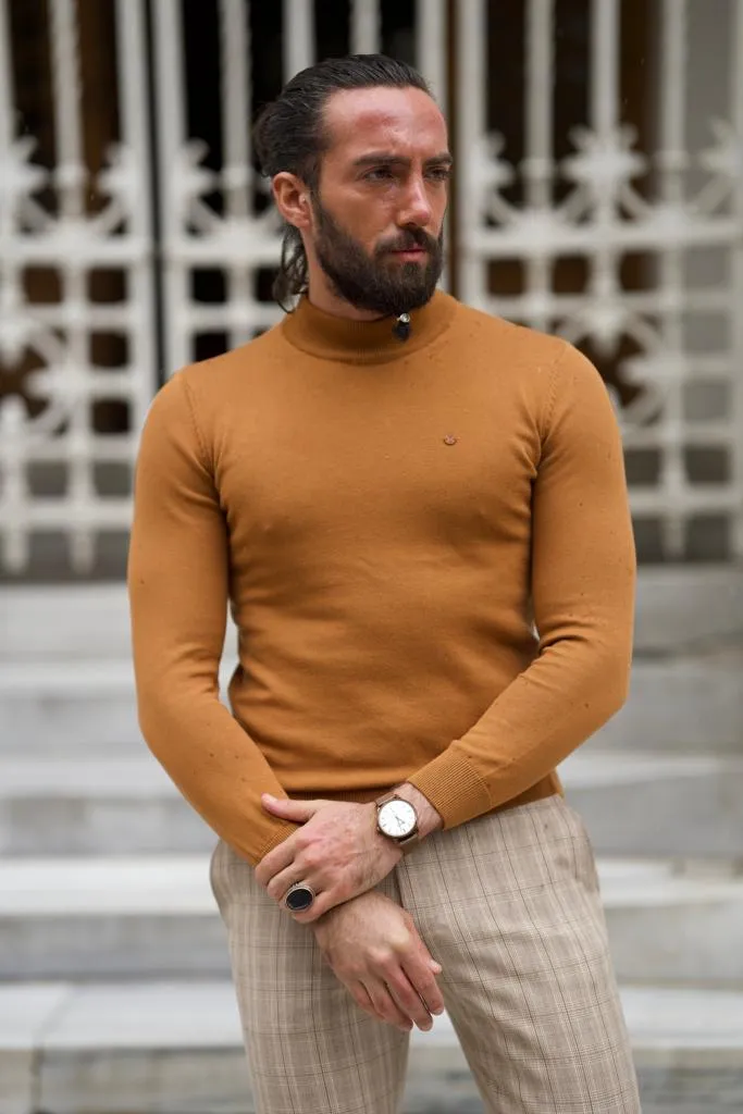 Bojoni Astoria Slim Fit Camel Half Collared Turtleneck