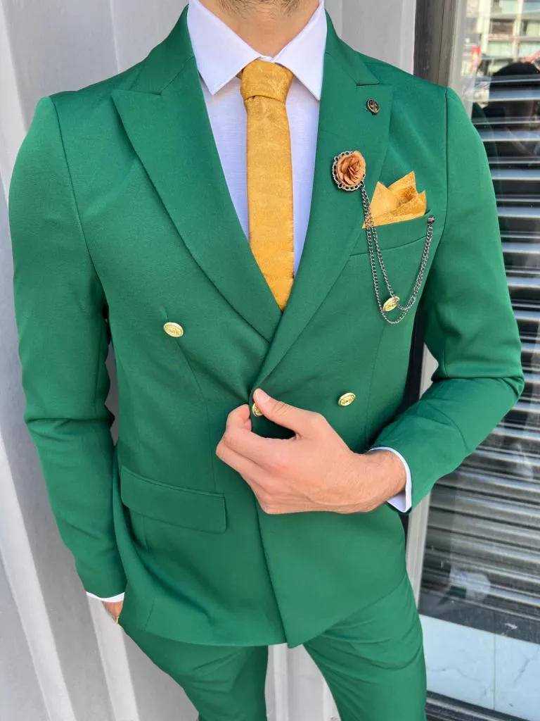 Bojoni Dayton Slim Fit Double Breasted Green Suit