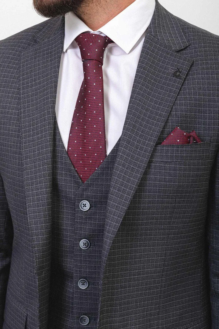 Bojoni Trivento Dark Gray Checked Slim Fit Suit