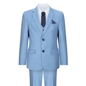 Boys 3 Piece Suit Sky Blue Light Wedding Party Christening Smart Formal