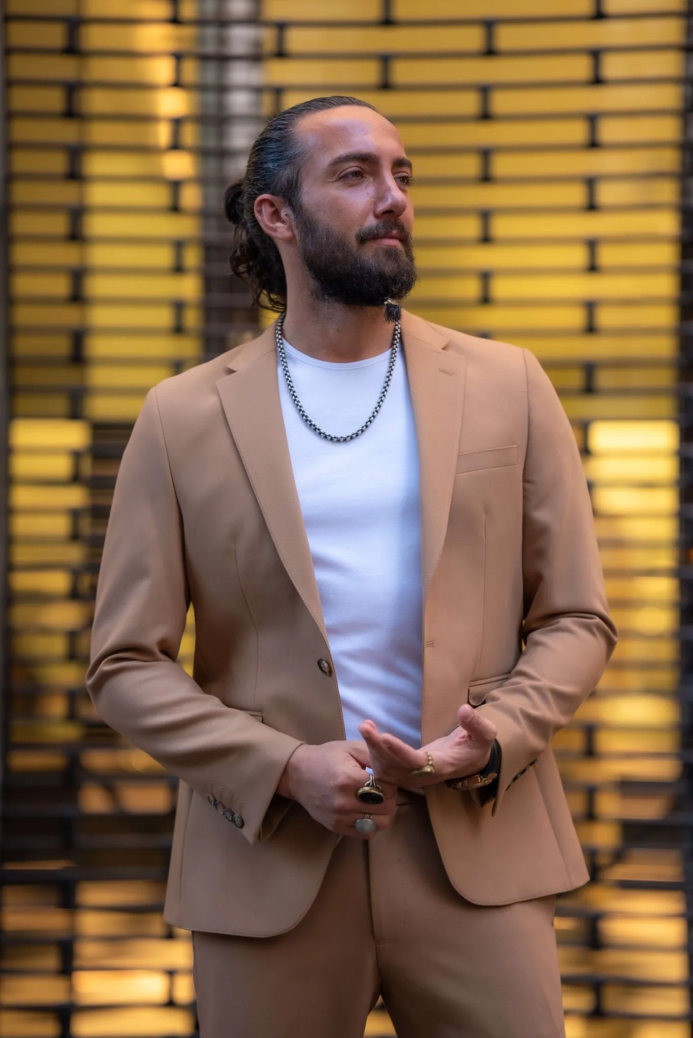 Camel Mono Collar Suit