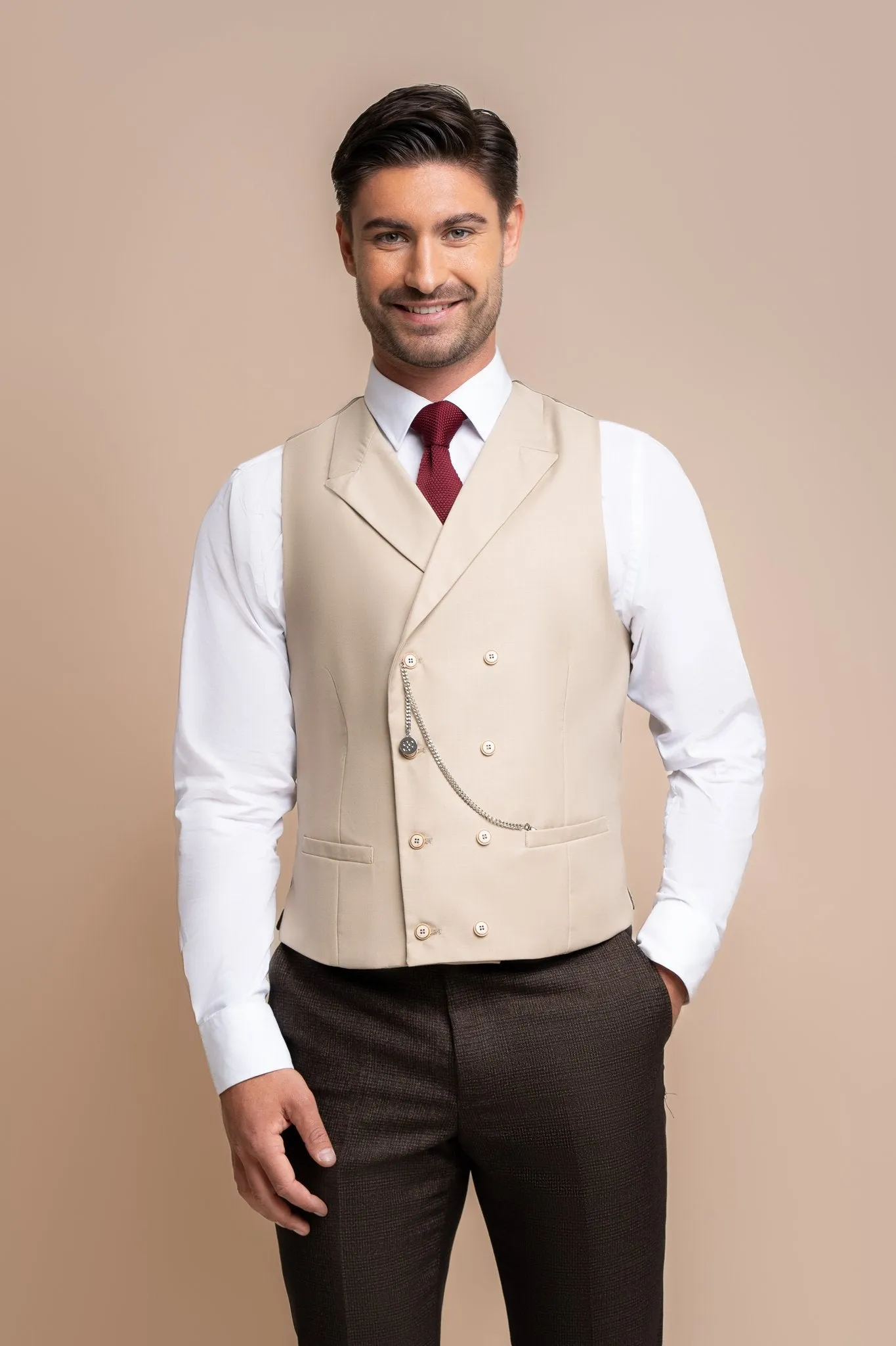 Caridi Brown with Lennox Beige Double Breasted Waistcoat