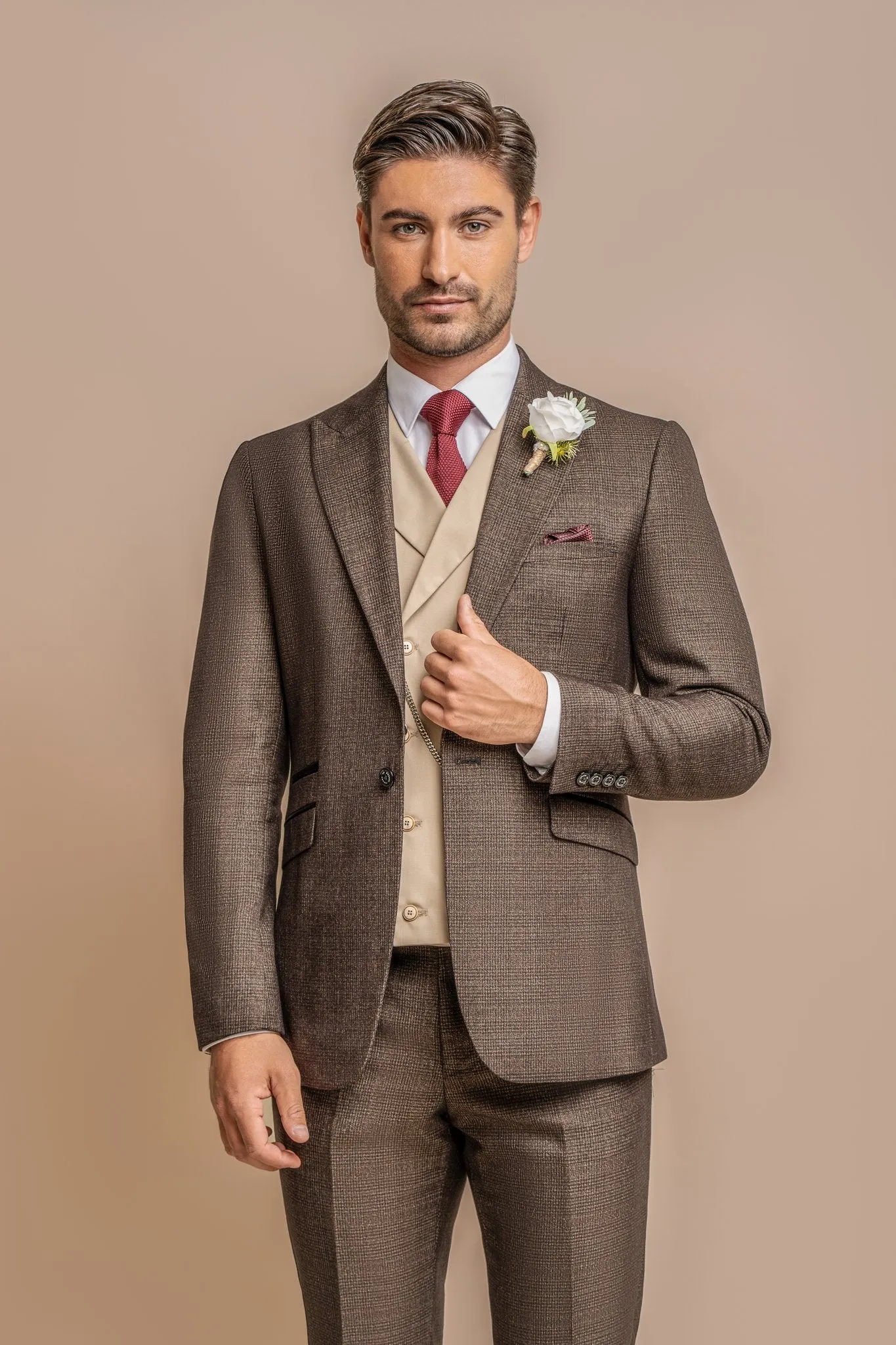 Caridi Brown with Lennox Beige Double Breasted Waistcoat