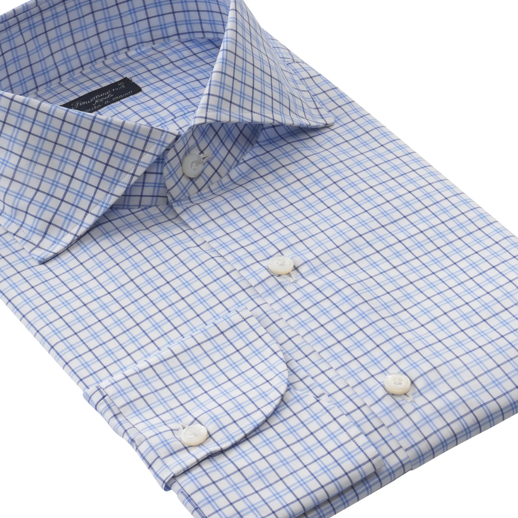 Checked Cotton Shirt in Light Blue