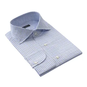 Checked Cotton Shirt in Light Blue