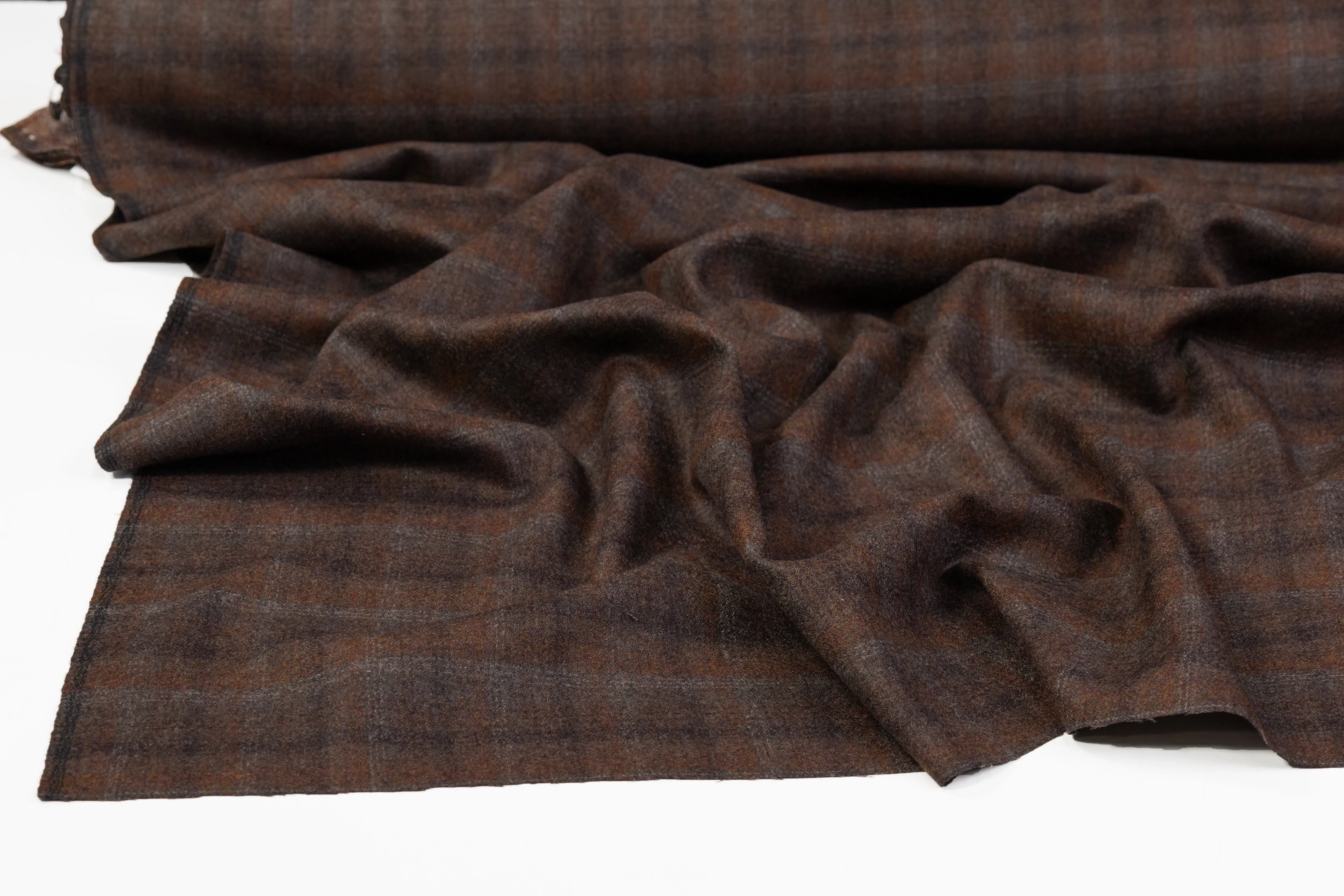 Checked Italian Flannel Wool Suiting - Brown