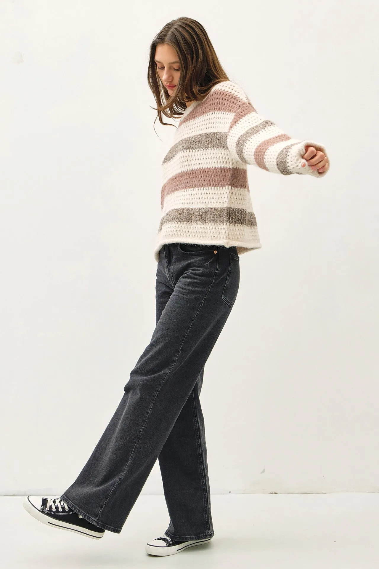 Chunky Crochet Knit Stripe Sweater