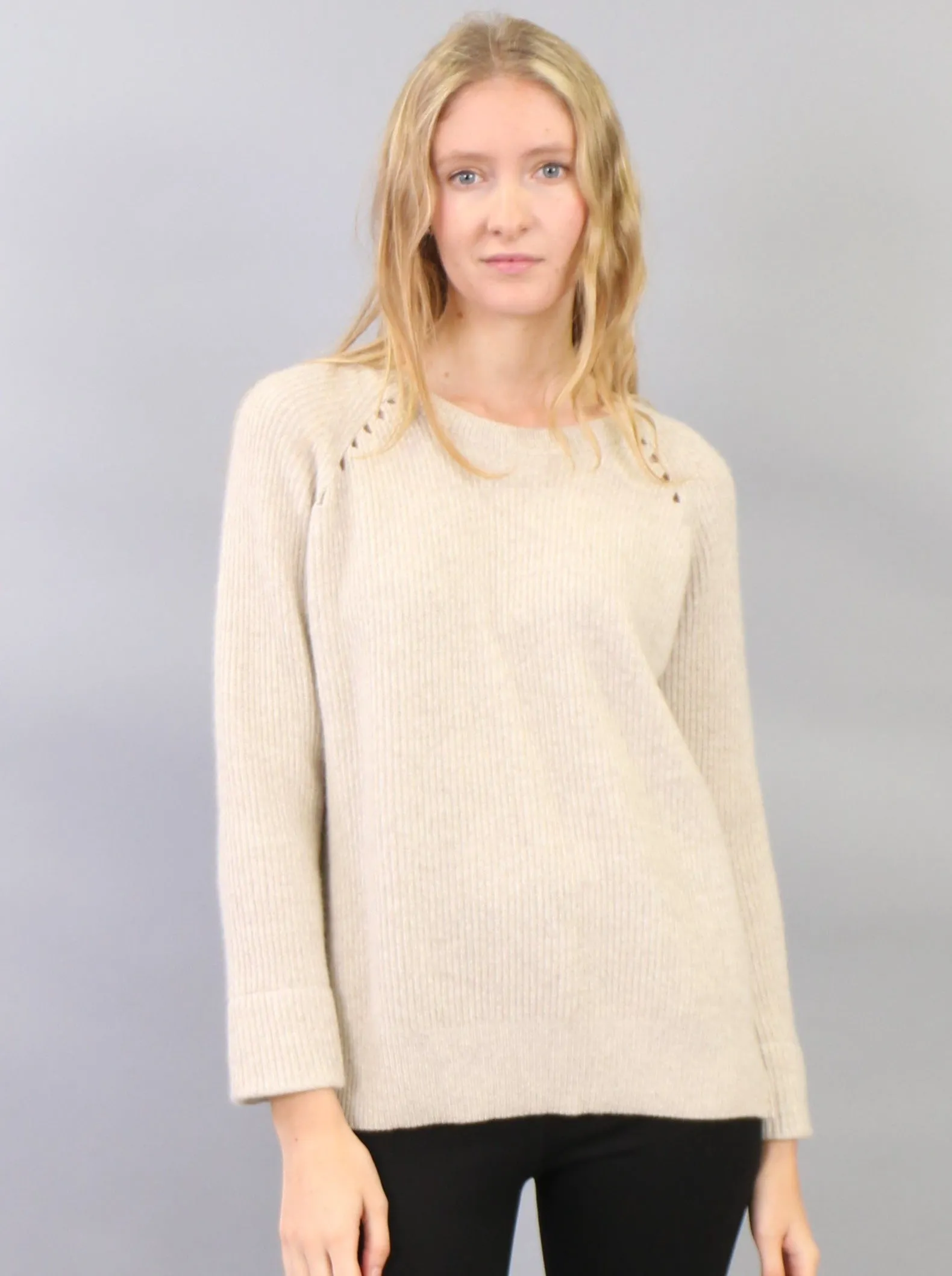 Contrast Roll-Over Cuff Crewneck Pullover