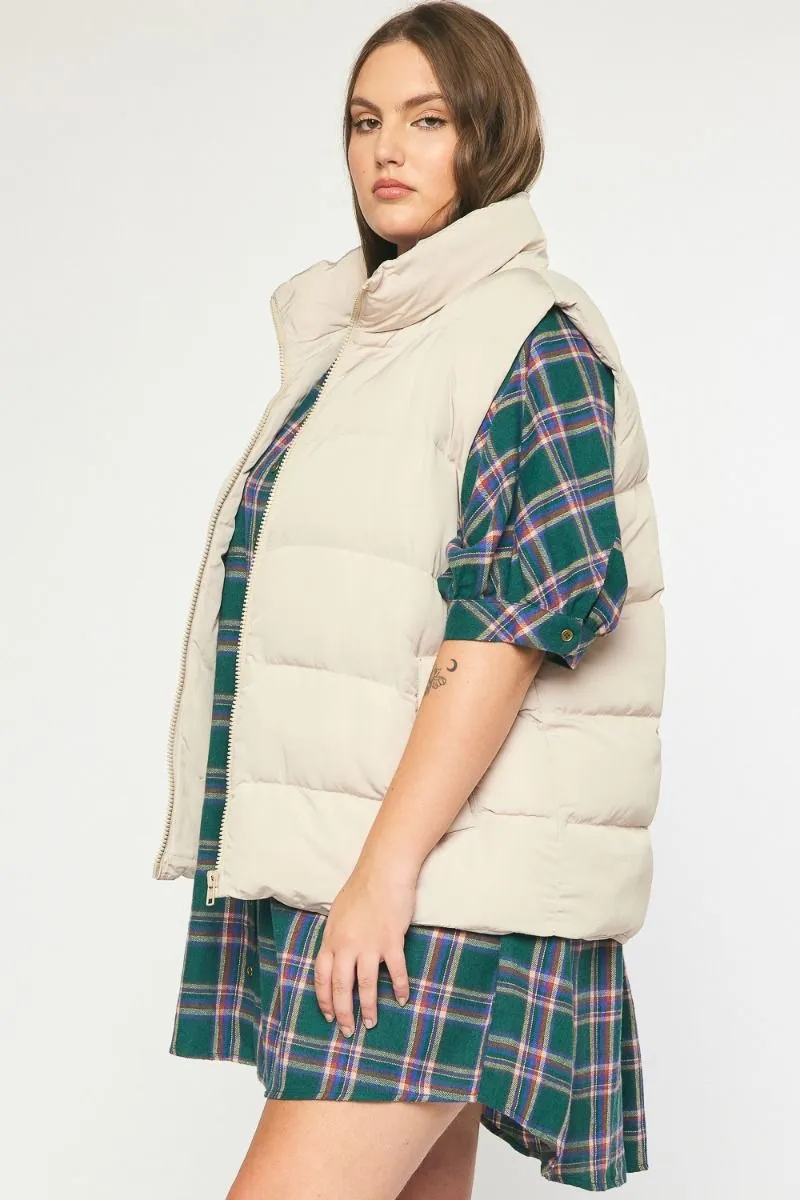 Cozy Up Cropped Puffer Vest - Sand *Regular & Curvy*