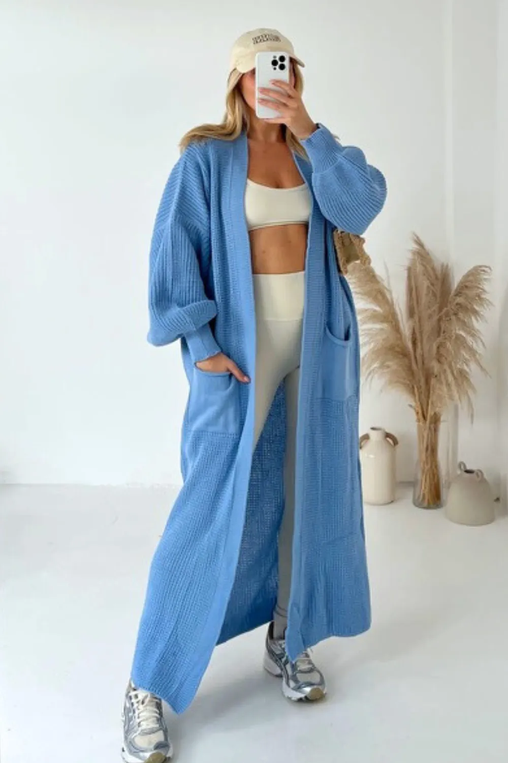 Daisy light blue long knit cardigan