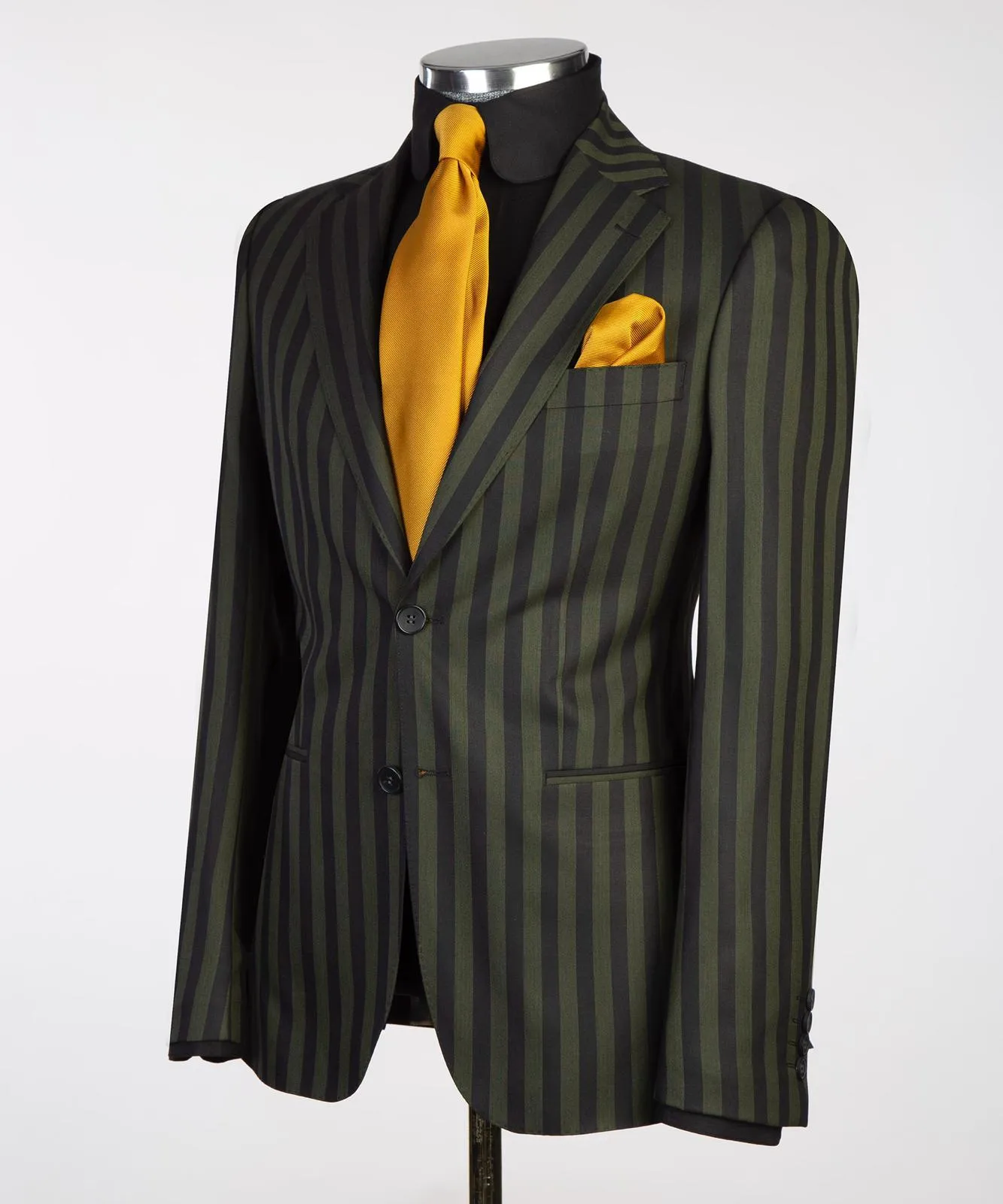 Dark Olive Green Suit With Black Strip