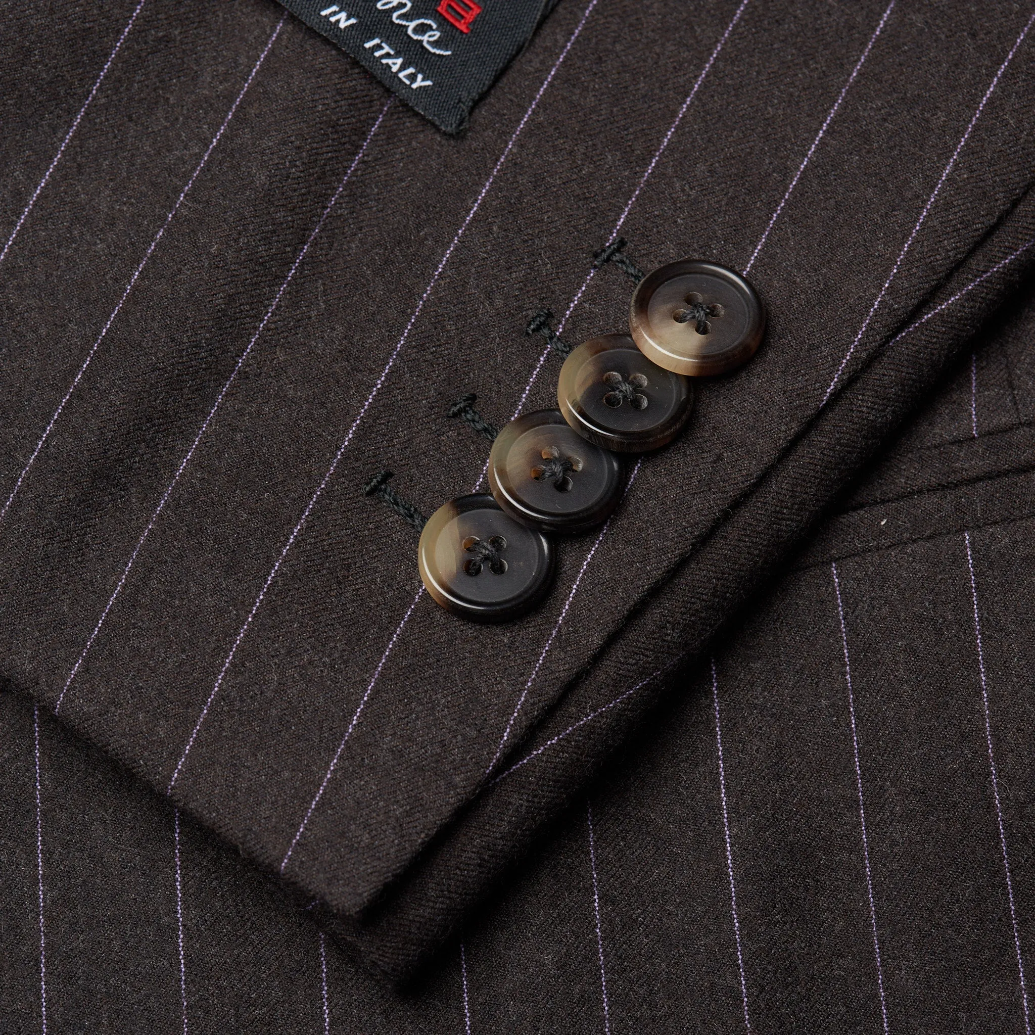 D'AVENZA Handmade Brown Striped Wool Super 130's Flannel DB Suit EU 50 NEW US 40