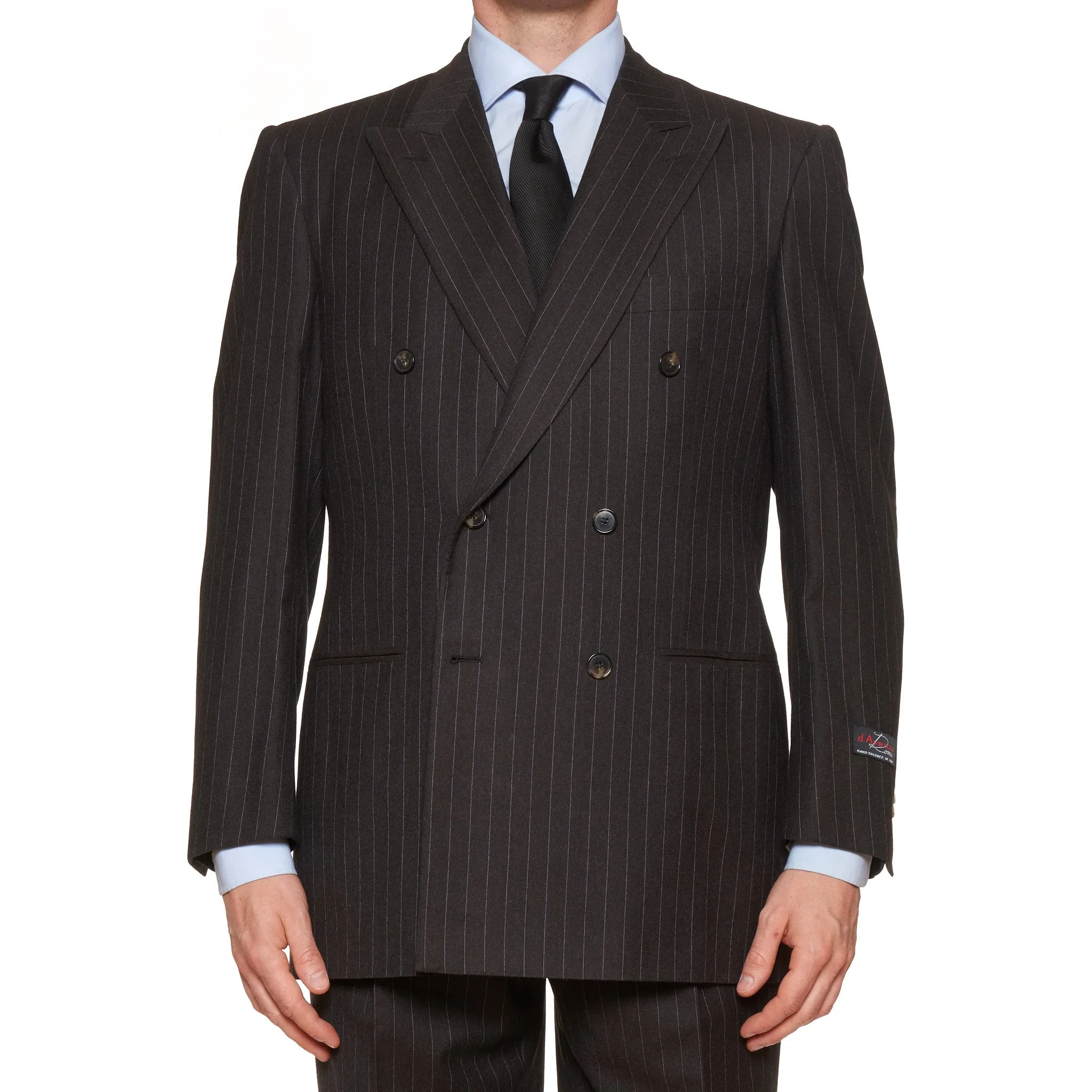 D'AVENZA Handmade Brown Striped Wool Super 130's Flannel DB Suit EU 50 NEW US 40