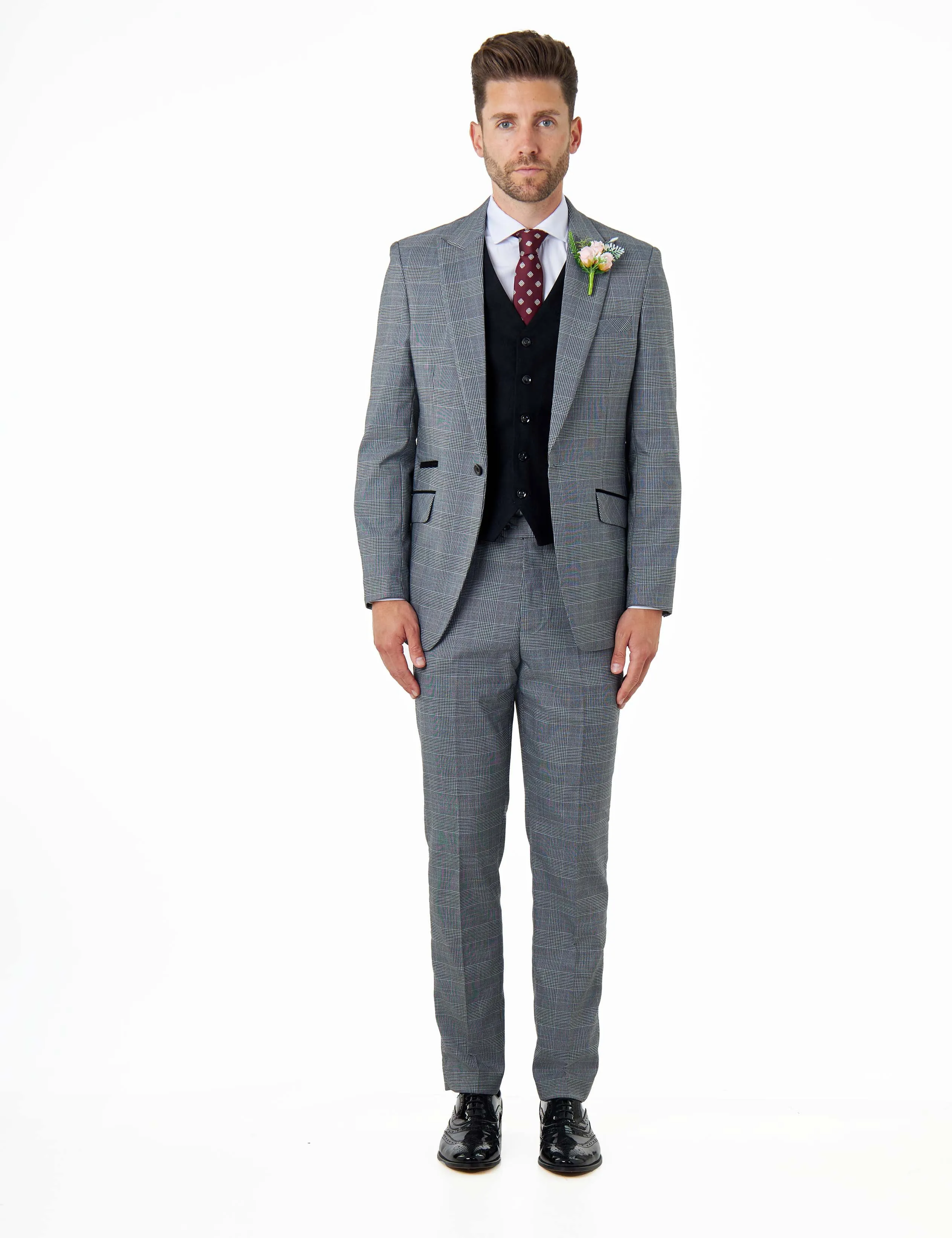 EKON - Grey Prince of Wales Check Wedding Suit