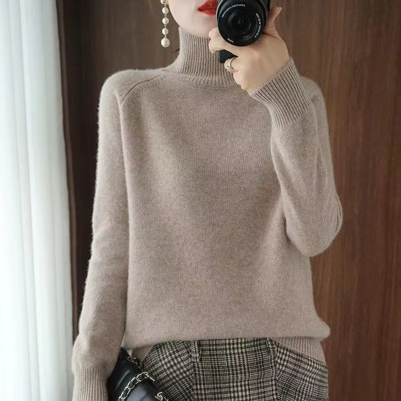 Fashionkova  Turtleneck Cashmere Sweater Women Autumn Winter Casual Solid Color Pullover Sweaters Female Long-Sleeved Loose Bottoming Sweater