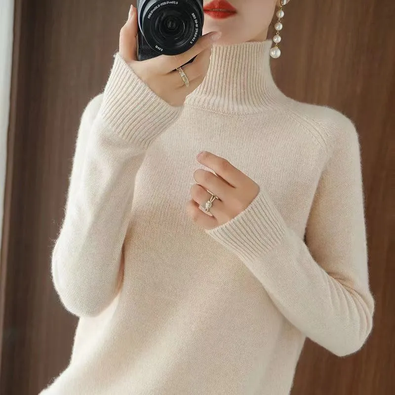 Fashionkova  Turtleneck Cashmere Sweater Women Autumn Winter Casual Solid Color Pullover Sweaters Female Long-Sleeved Loose Bottoming Sweater