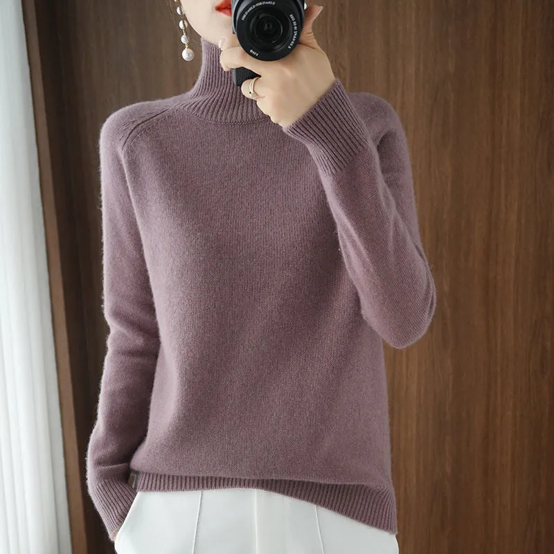 Fashionkova  Turtleneck Cashmere Sweater Women Autumn Winter Casual Solid Color Pullover Sweaters Female Long-Sleeved Loose Bottoming Sweater