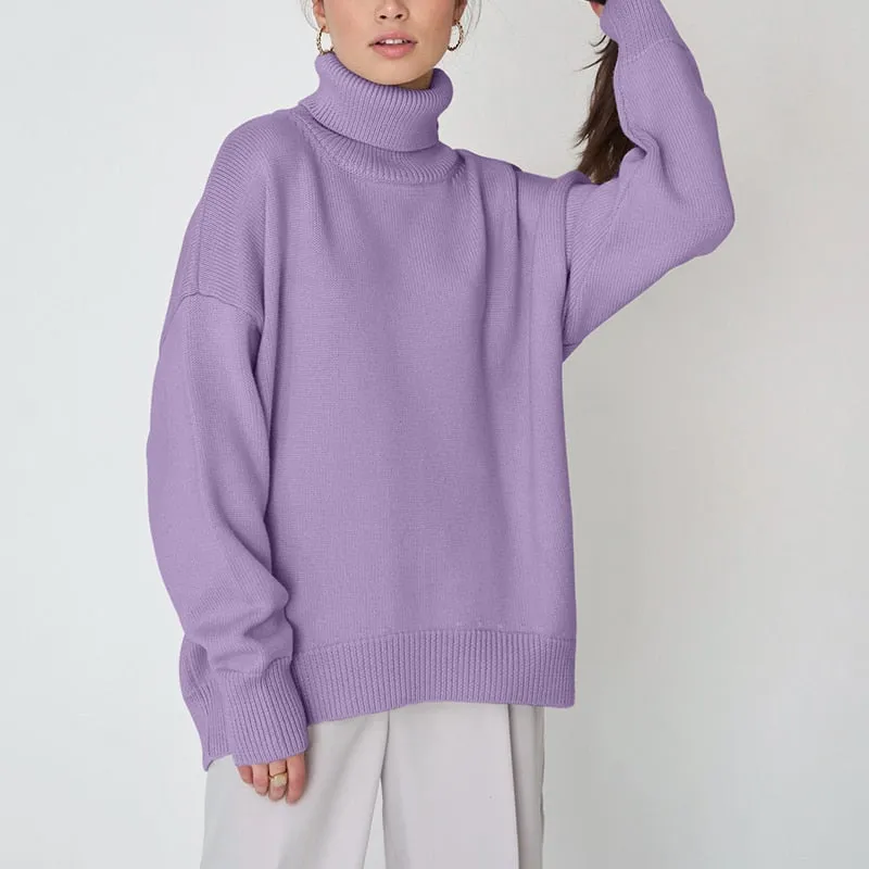 Fashionkova  Winter Turtle Neck Sweater Women 2022 New Elegant Thick Warm Knitted Pullover Loose Basic Lazy Oaf Knitwear Female Jumper