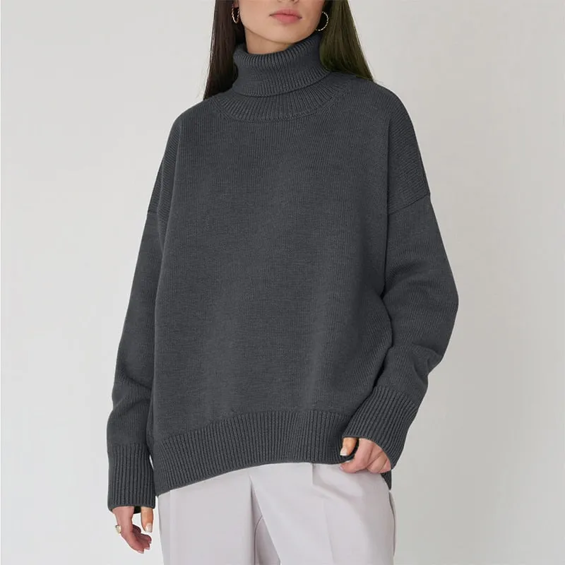 Fashionkova  Winter Turtle Neck Sweater Women 2022 New Elegant Thick Warm Knitted Pullover Loose Basic Lazy Oaf Knitwear Female Jumper