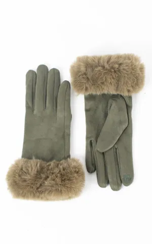 Faux Fur Gloves | Olive