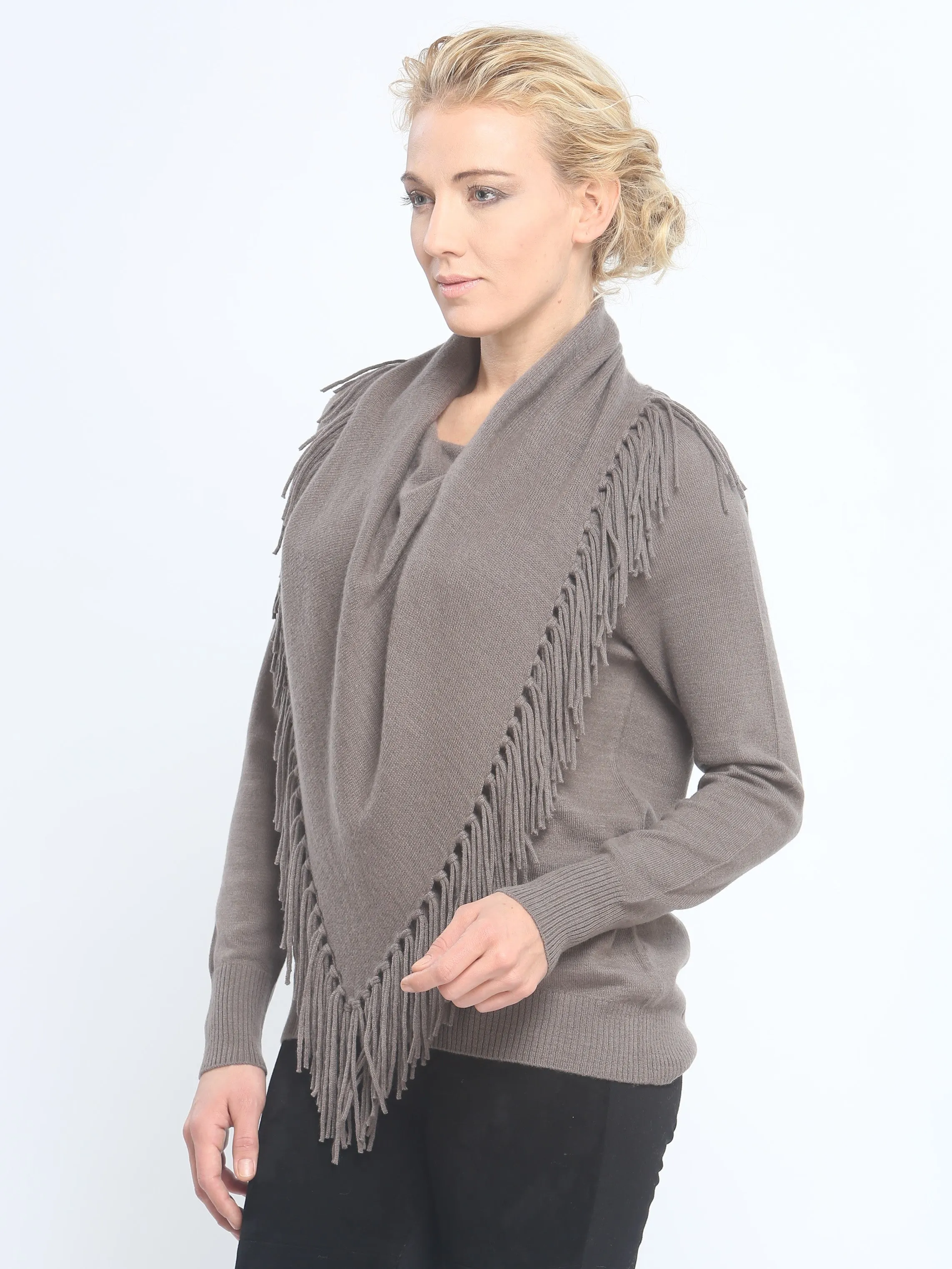 Fringed Cowl Neck Pullover