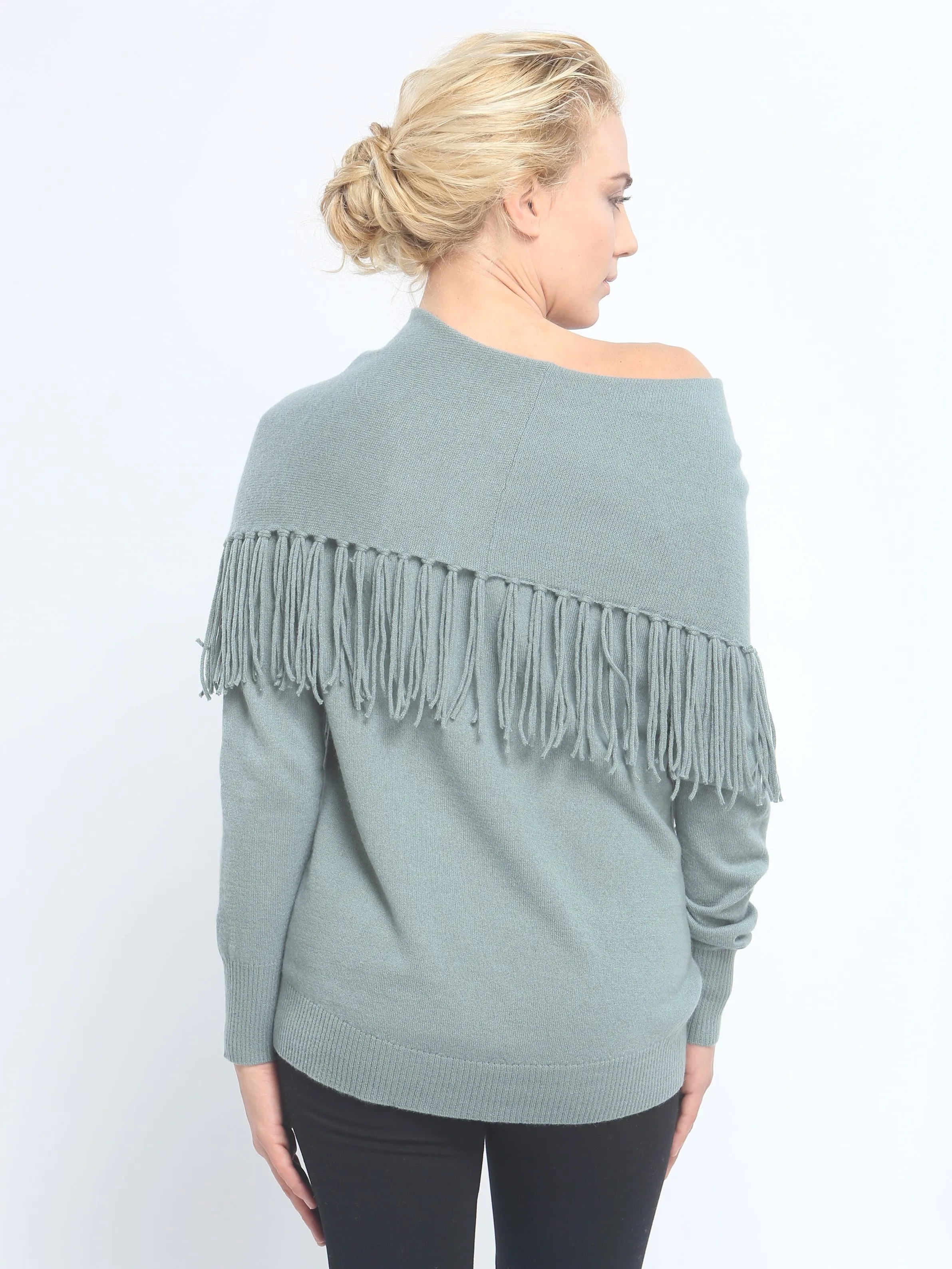 Fringed Cowl Neck Pullover