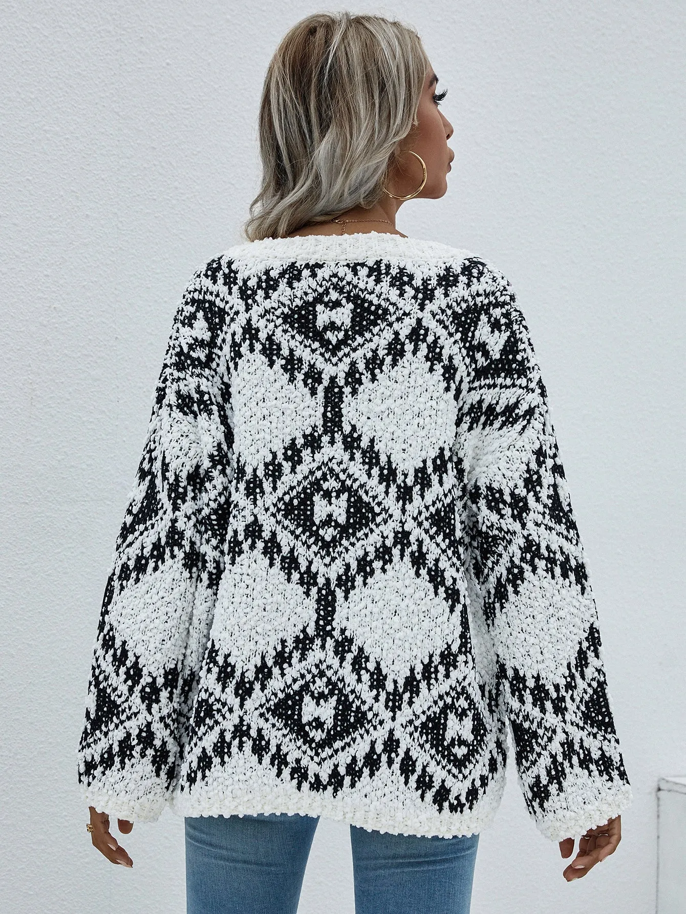 Geometric Print Chunky Knit Sweater