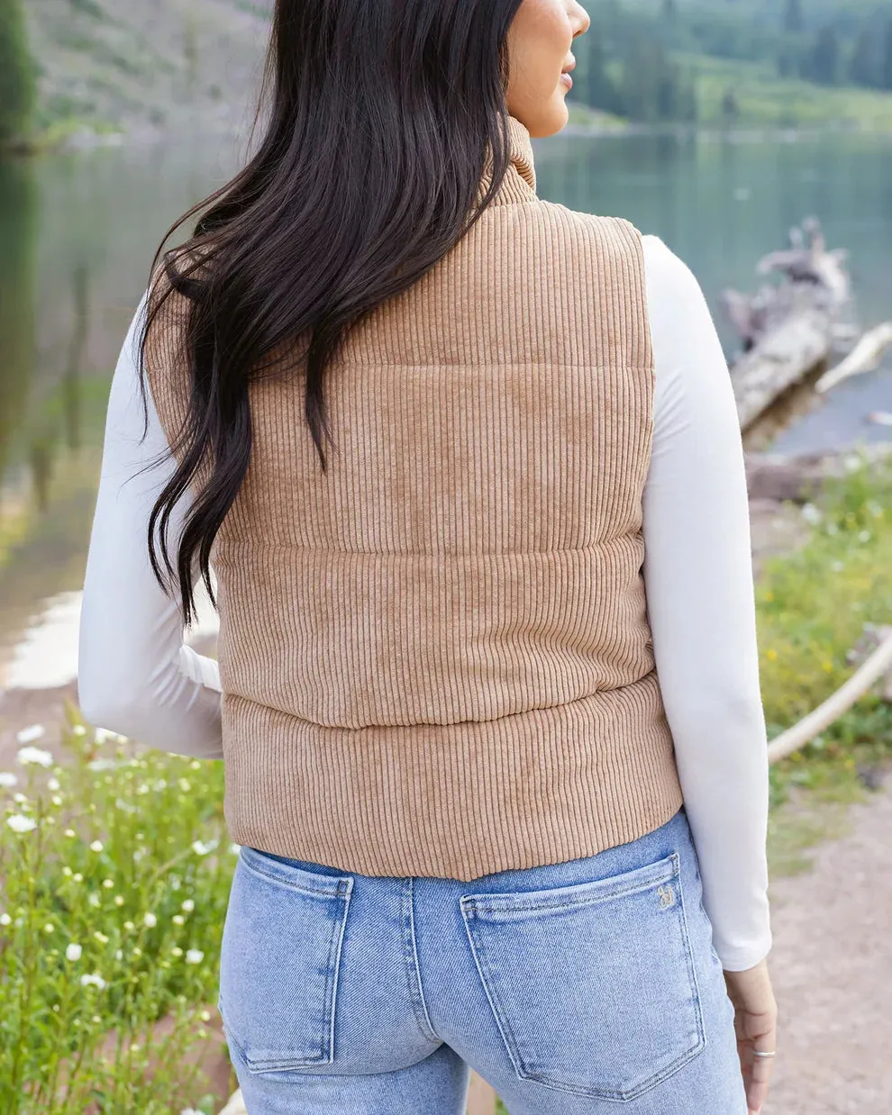 Grace & Lace Corduroy Puffer Vest - Camel