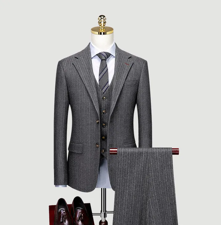 Grey Stripe Wool Blend Winter Suit