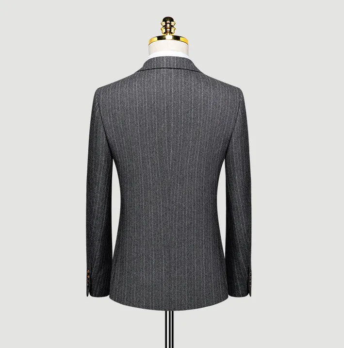 Grey Stripe Wool Blend Winter Suit