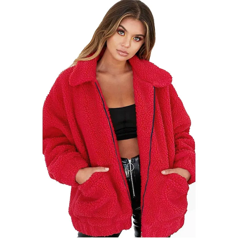 Hnzxzm Autumn Winter Jacket Female Coats New Fashion Korean Zip  Teddy Fur Women Coat Female Casual Jackets Woman Pusheen