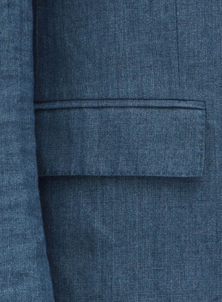 Indigo Blue Linen Suit - Golden Buttons