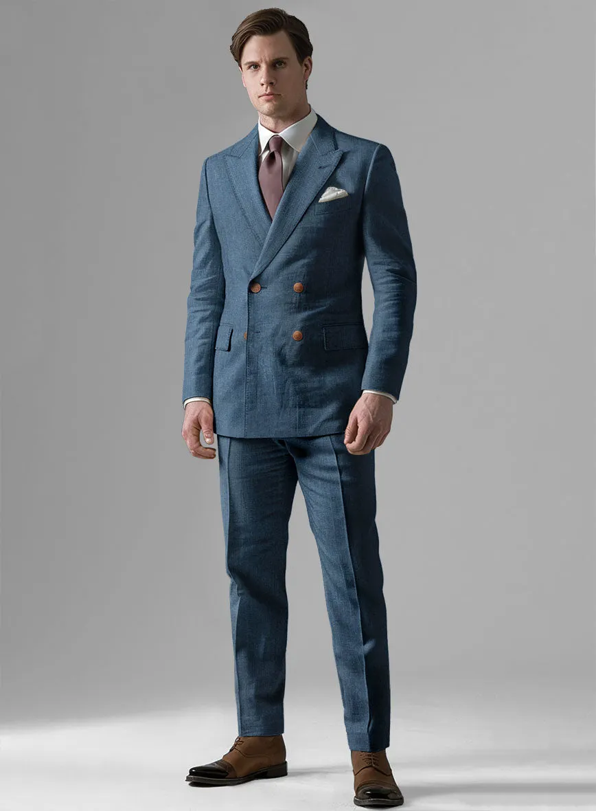 Indigo Blue Linen Suit - Golden Buttons