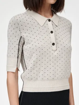 Jacquard Polo in Crema With Black Dot