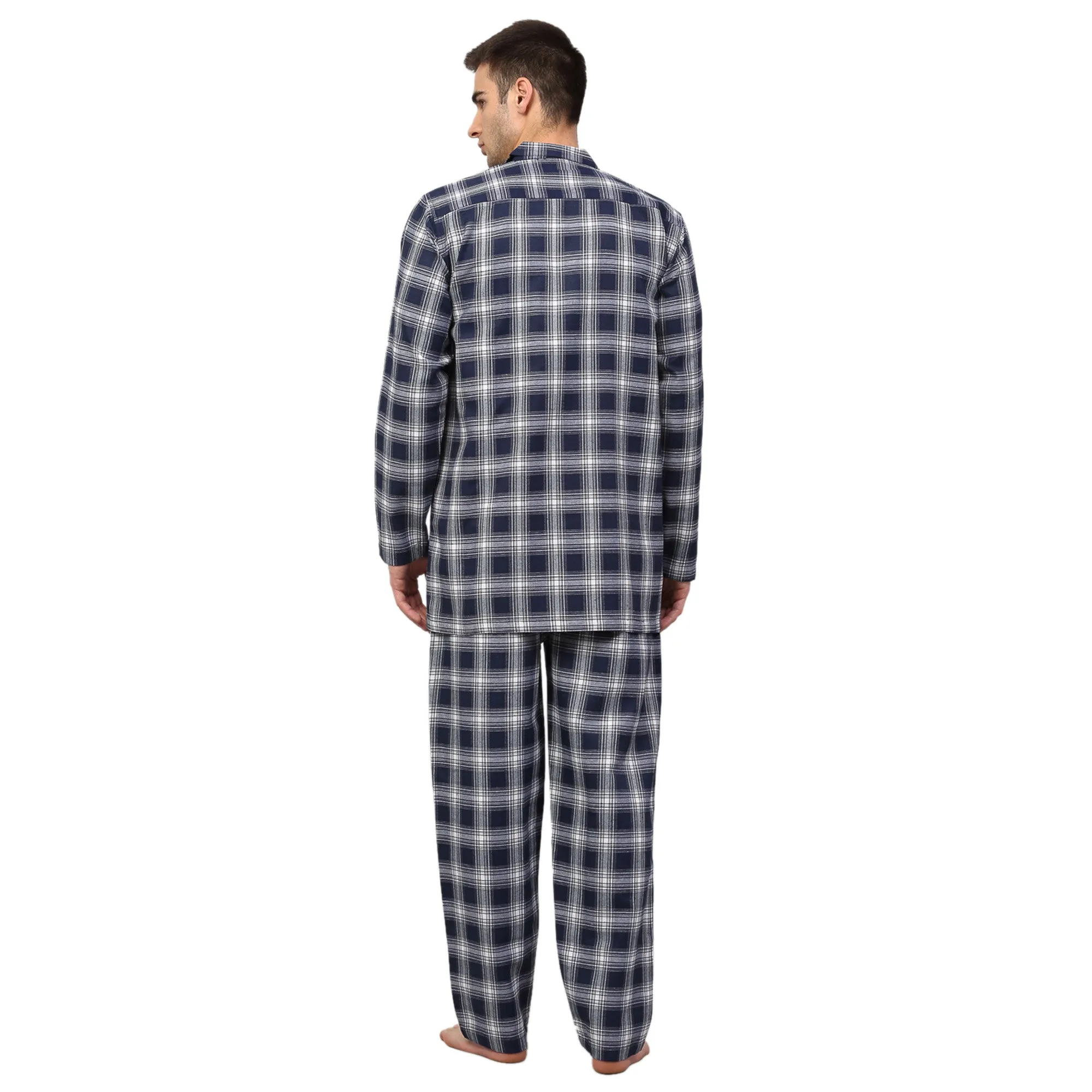 Jashvi Men's Navy Blue Checked Night Suits