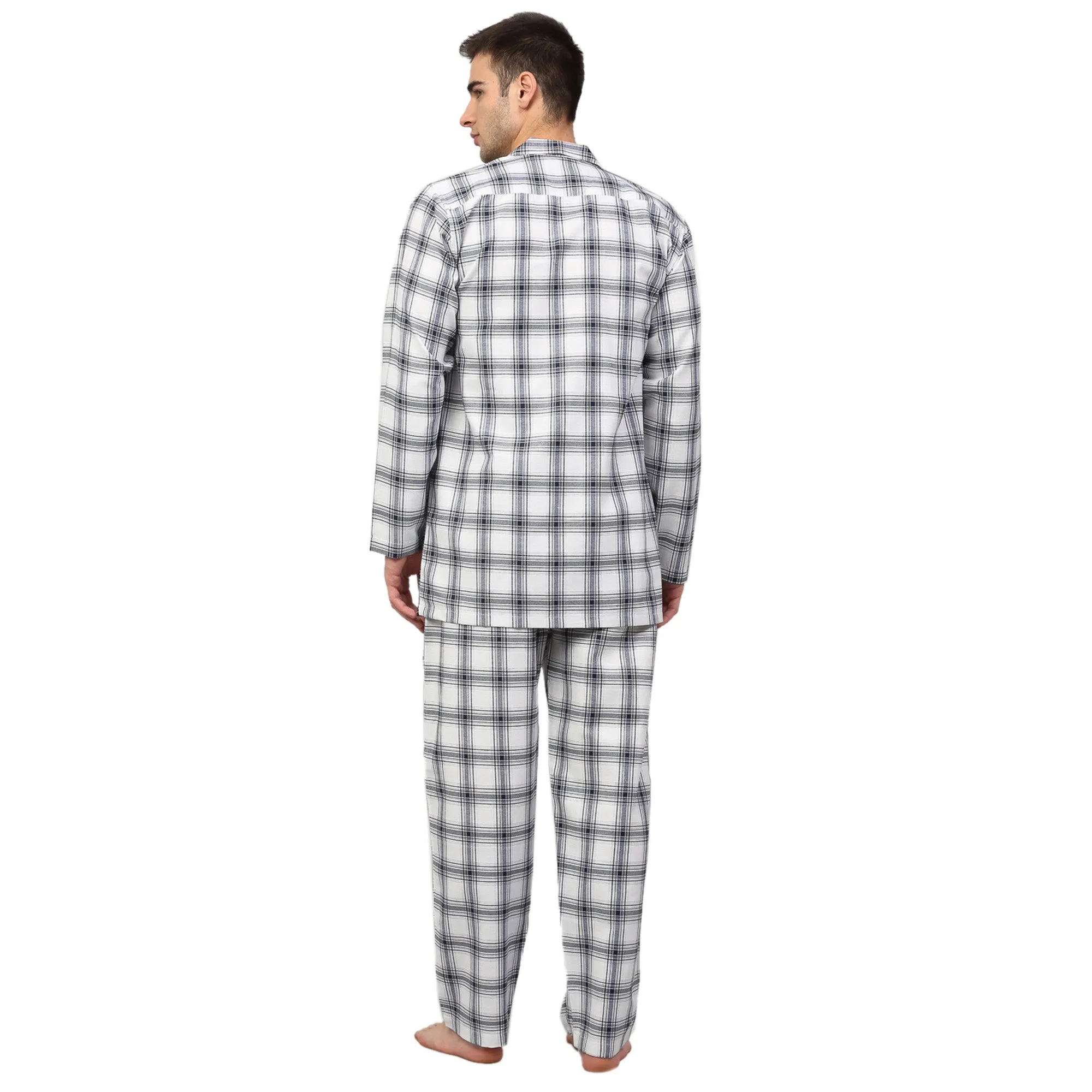 Jashvi Men's White Checked Night Suits