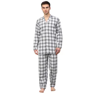 Jashvi Men's White Checked Night Suits